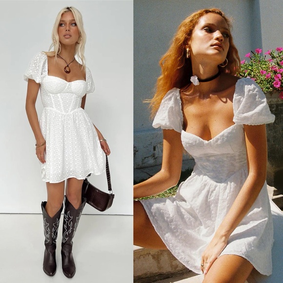 Princess Polly Darso White Puff Sleeve Sweetheart Neck Mini Dress - Picture 2 of 11